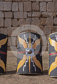 Line of roman shields supported on a javelin