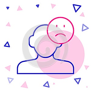 Line Sad and depressed man, bad mood icon isolated on white background. Colorful outline concept. Vector