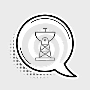 Line Satellite dish icon isolated on grey background. Radio antenna, astronomy and space research. Colorful outline
