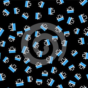 Line Scanner scanning bar code icon isolated seamless pattern on black background. Barcode label sticker. Identification