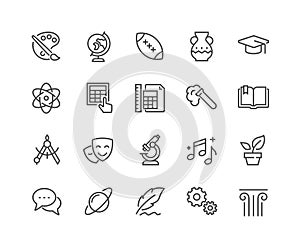 Line School Subjects Icons