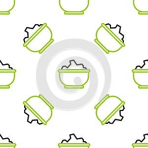 Line Sea salt in a bowl icon isolated seamless pattern on white background. Vector Illustration