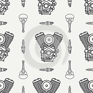 Line seamless pattern vector motorcycle classic bike power motor. Legendary retro. Cartoon style. Biker motoclub rider