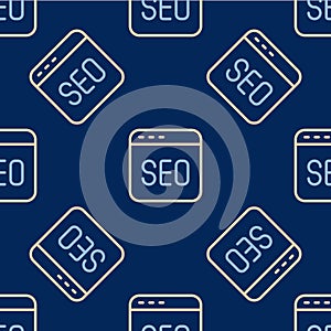 Line SEO optimization icon isolated seamless pattern on blue background. Vector