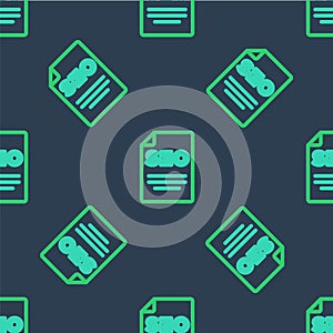 Line SEO optimization icon isolated seamless pattern on blue background. Vector