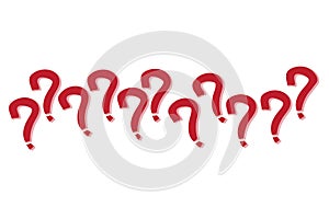 Line series pattern of question marks in red color sign with shadow isolated on a white transparent seamless background