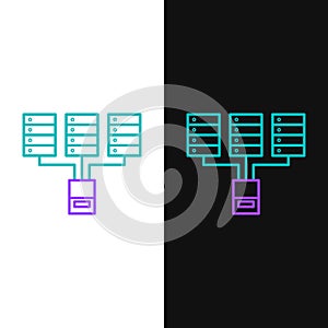 Line Server, Data, Web Hosting icon isolated on white and black background. Colorful outline concept. Vector