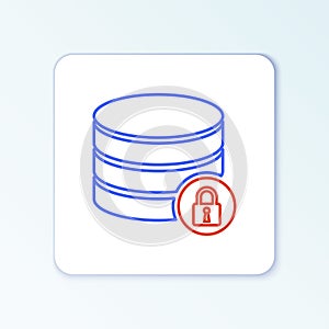 Line Server security with closed padlock icon isolated on white background. Database and lock. Security, safety