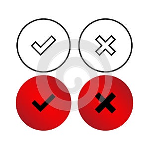 Line set of validation buttons check mark and close vector.