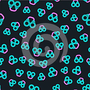 Line Sexy fluffy handcuffs icon isolated seamless pattern on black background. Fetish accessory. Sex shop stuff for photo