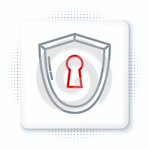 Line Shield with keyhole icon isolated on white background. Protection, security concept. Safety badge icon. Privacy