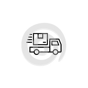 Line shipping truck icon on white background