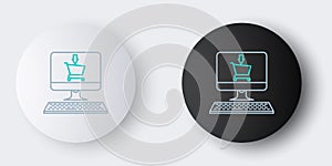 Line Shopping cart on screen computer icon isolated on grey background. Concept e-commerce, e-business, online business