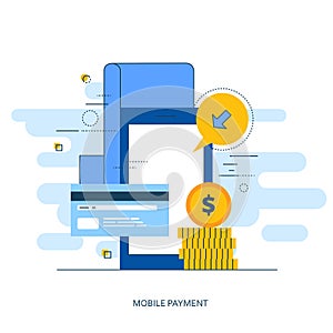 On line shopping and payment Methods. Mobile payments. Flat vector