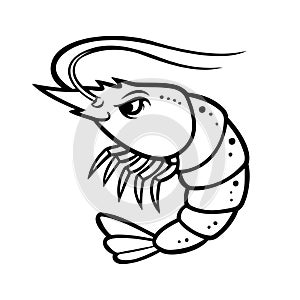 Line Shrimp Character Seafood Restaurant Logo Vector Template Illustration EPS 10
