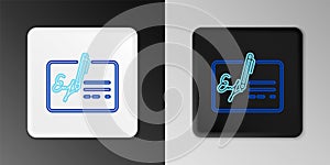 Line Signed document line icon isolated on grey background. Pen signing a contract with signature. Edit document sign