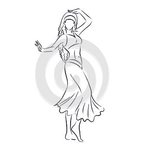 Line silhouette of young woman showing belly dance