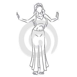 Line silhouette of young woman showing belly dance