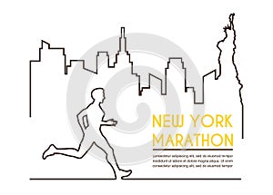 Line silhouettes of male runner. Running marathon, poster design