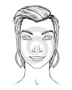 Line sketch of a girl with rectangular face
