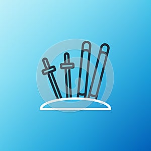 Line Ski and sticks icon isolated on blue background. Extreme sport. Skiing equipment. Winter sports icon. Colorful