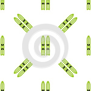 Line Ski and sticks icon isolated seamless pattern on white background. Extreme sport. Skiing equipment. Winter sports