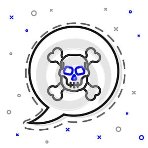 Line Skull on crossbones icon isolated on white background. Happy Halloween party. Colorful outline concept. Vector