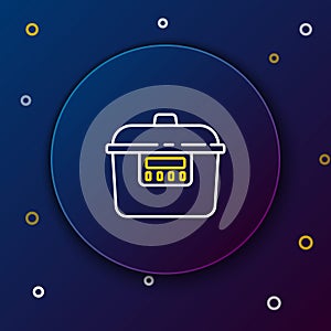 Line Slow cooker icon isolated on blue background. Electric pan. Colorful outline concept. Vector