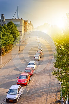 Line of Small Cars Parked in Lane of Rotterdam City At Daytime in the Netherlands