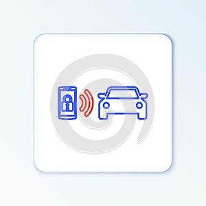 Line Smart car alarm system icon isolated on white background. The smartphone controls the car security on the wireless