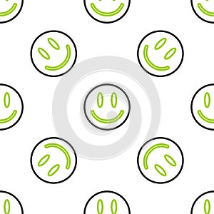 Line Smile face icon isolated seamless pattern on white background. Smiling emoticon. Happy smiley chat symbol. Vector