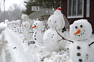 line of snowmen being used as a barricade