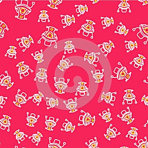 Line Snowmobile icon isolated seamless pattern on red background. Snowmobiling sign. Extreme sport. Vector