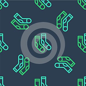 Line Socks icon isolated seamless pattern on blue background. Vector