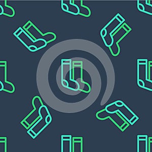 Line Socks icon isolated seamless pattern on blue background. Vector