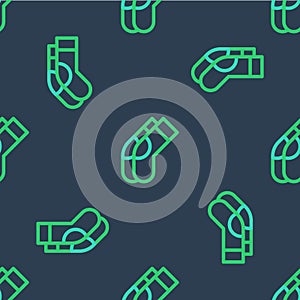 Line Socks icon isolated seamless pattern on blue background. Vector