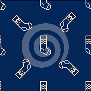 Line Socks icon isolated seamless pattern on blue background. Vector