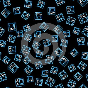 Line Software, web developer programming code icon isolated seamless pattern on black background. Javascript computer