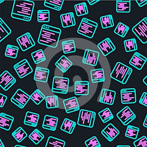 Line Software, web developer programming code icon isolated seamless pattern on black background. Javascript computer