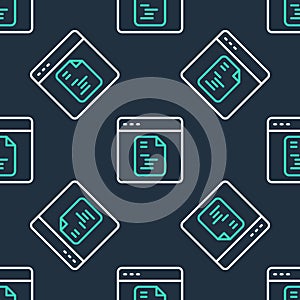 Line Software, web developer programming code icon isolated seamless pattern on black background. Javascript computer