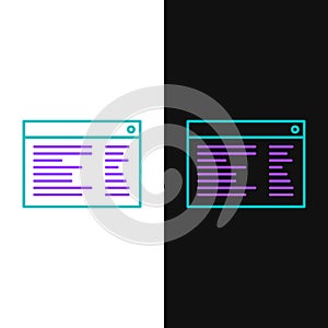 Line Software, web developer programming code icon isolated on white and black background. Javascript computer script