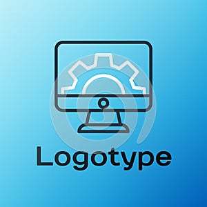 Line Software, web development, programming concept icon isolated on blue background. Programming language and program