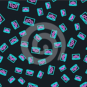 Line Software, web development, programming concept icon isolated seamless pattern on black background. Programming