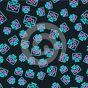Line Software, web development, programming concept icon isolated seamless pattern on black background. Programming