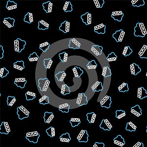 Line Software, web development, programming concept icon isolated seamless pattern on black background. Programming
