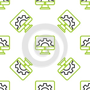 Line Software, web development, programming concept icon isolated seamless pattern on white background. Programming