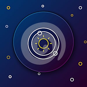 Line Solar system icon isolated on blue background. The planets revolve around the star. Colorful outline concept