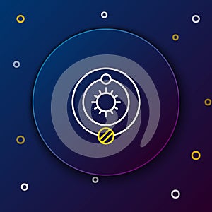 Line Solar system icon isolated on blue background. The planets revolve around the star. Colorful outline concept