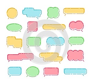 Line speech bubble frames. Smart callout box, simple chat frame and with editable stroke paths vector set