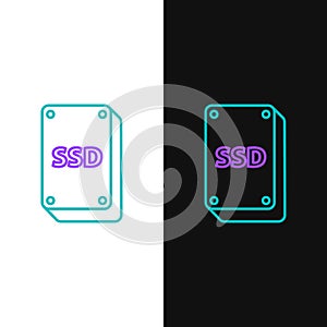 Line SSD card icon isolated on white and black background. Solid state drive sign. Storage disk symbol. Colorful outline